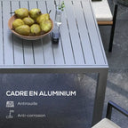 Table de patio extensible, Table de patio rectangulaire, Table de salle à manger extérieure pour 6 à 8 personnes avec cadre en aluminium et plateau à lattes