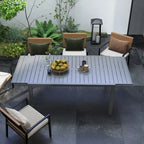 Table de patio extensible, Table de patio rectangulaire, Table de salle à manger extérieure pour 6 à 8 personnes avec cadre en aluminium et plateau à lattes