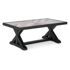 Table basse d'extérieur Tira 48 pouces, plateau en carreaux, noire, finition gris clair