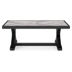 Table basse d'extérieur Tira 48 pouces, plateau en carreaux, noire, finition gris clair