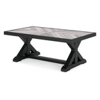 Table basse d'extérieur Tira 48 pouces, plateau en carreaux, noire, finition gris clair