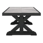 Table basse d'extérieur Tira 48 pouces, plateau en carreaux, noire, finition gris clair