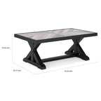 Table basse d'extérieur Tira 48 pouces, plateau en carreaux, noire, finition gris clair