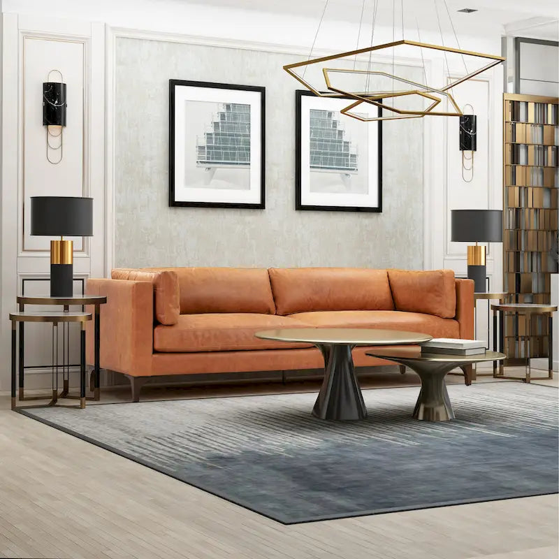 Poly & Bark Argan 93 Sofa in Cognac Tan - Full Grain Genuine Italian Leather