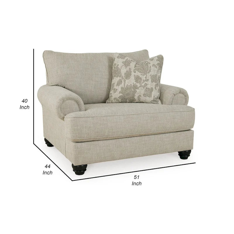 Fauteuil surdimensionné Asen de 51 po de large, 1 coussin, accoudoirs roulés, polyester beige