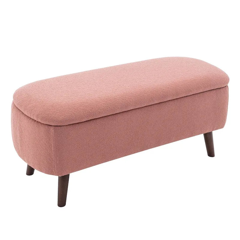 Banc de rangement Celia en tissu bouclé avec pieds en bois d'hévéa