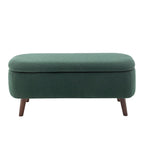 Banc de rangement Celia en tissu bouclé avec pieds en bois d'hévéa