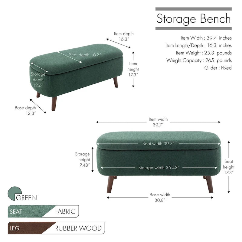 Banc de rangement Celia en tissu bouclé avec pieds en bois d'hévéa
