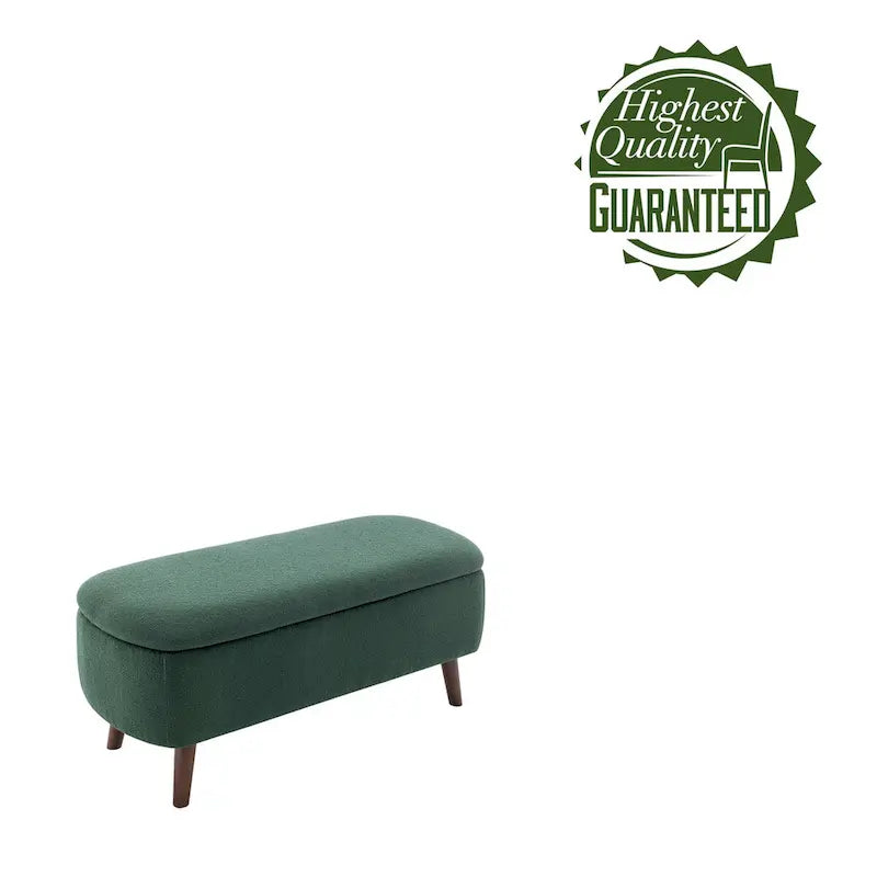 Banc de rangement Celia en tissu bouclé avec pieds en bois d'hévéa