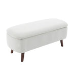 Banc de rangement Celia en tissu bouclé avec pieds en bois d'hévéa