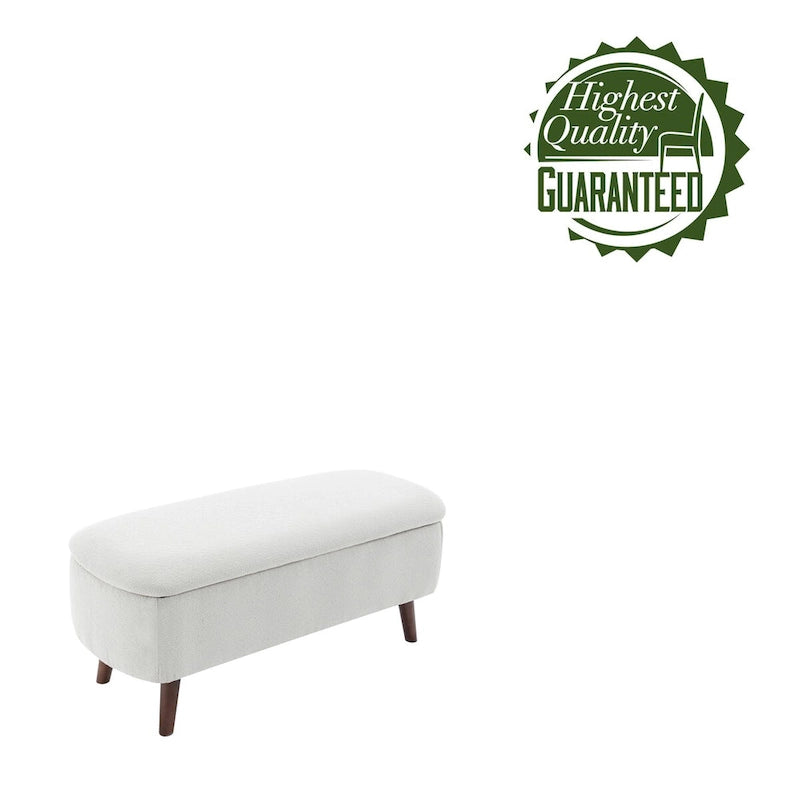 Banc de rangement Celia en tissu bouclé avec pieds en bois d'hévéa