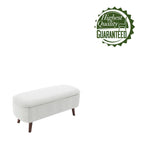 Banc de rangement Celia en tissu bouclé avec pieds en bois d'hévéa