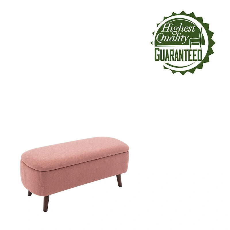 Banc de rangement Celia en tissu bouclé avec pieds en bois d'hévéa