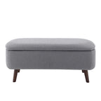 Banc de rangement Celia en tissu bouclé avec pieds en bois d'hévéa