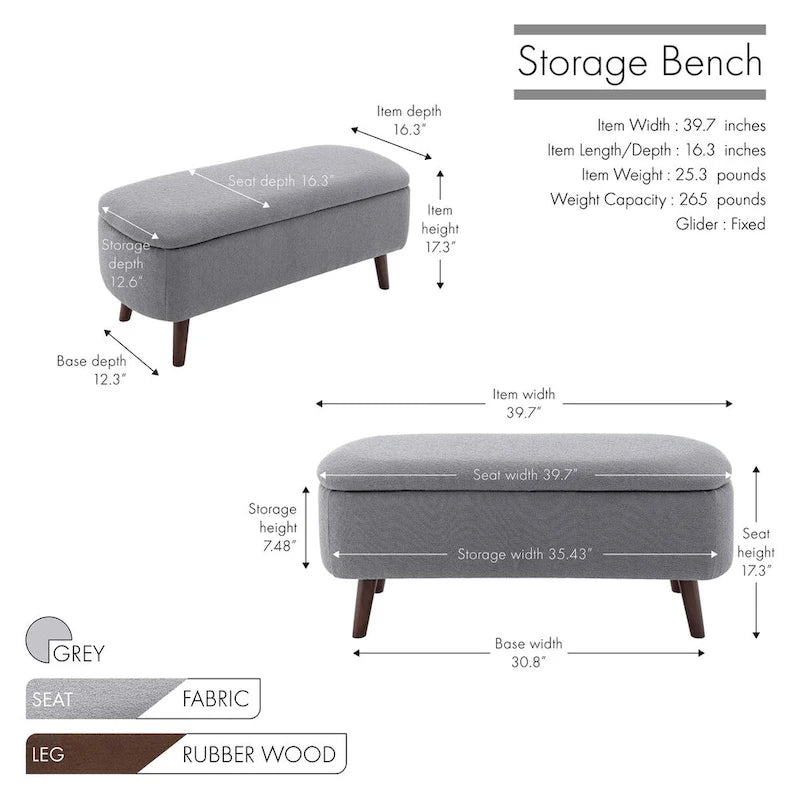Banc de rangement Celia en tissu bouclé avec pieds en bois d'hévéa