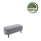 Banc de rangement Celia en tissu bouclé avec pieds en bois d'hévéa