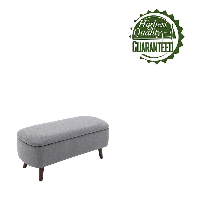 Banc de rangement Celia en tissu bouclé avec pieds en bois d'hévéa