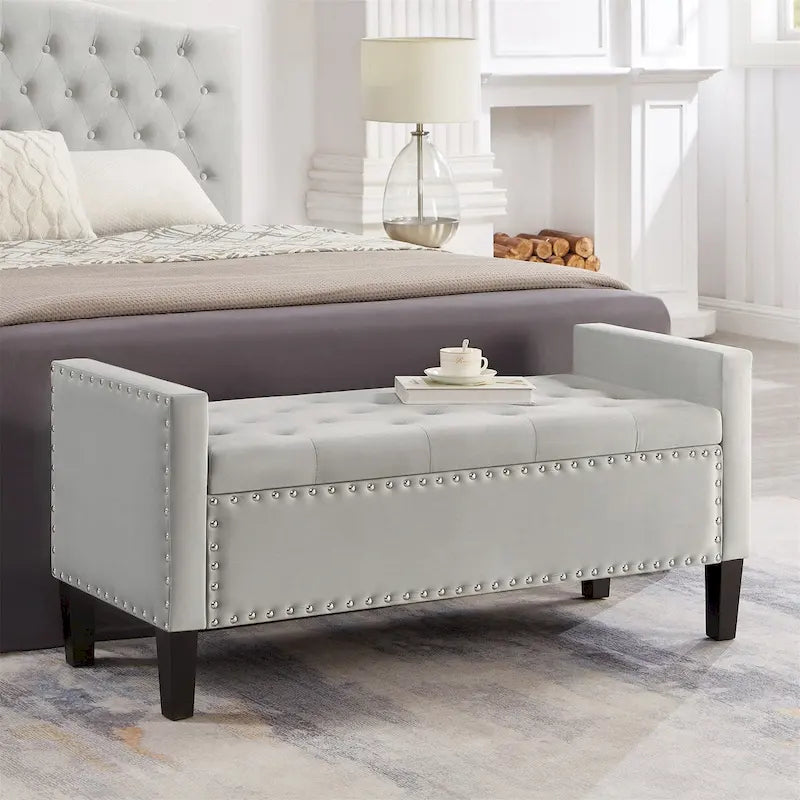 Banc rectangulaire de rangement capitonné rembourré