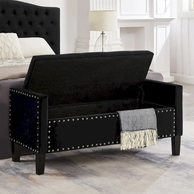 Banc rectangulaire de rangement capitonné rembourré