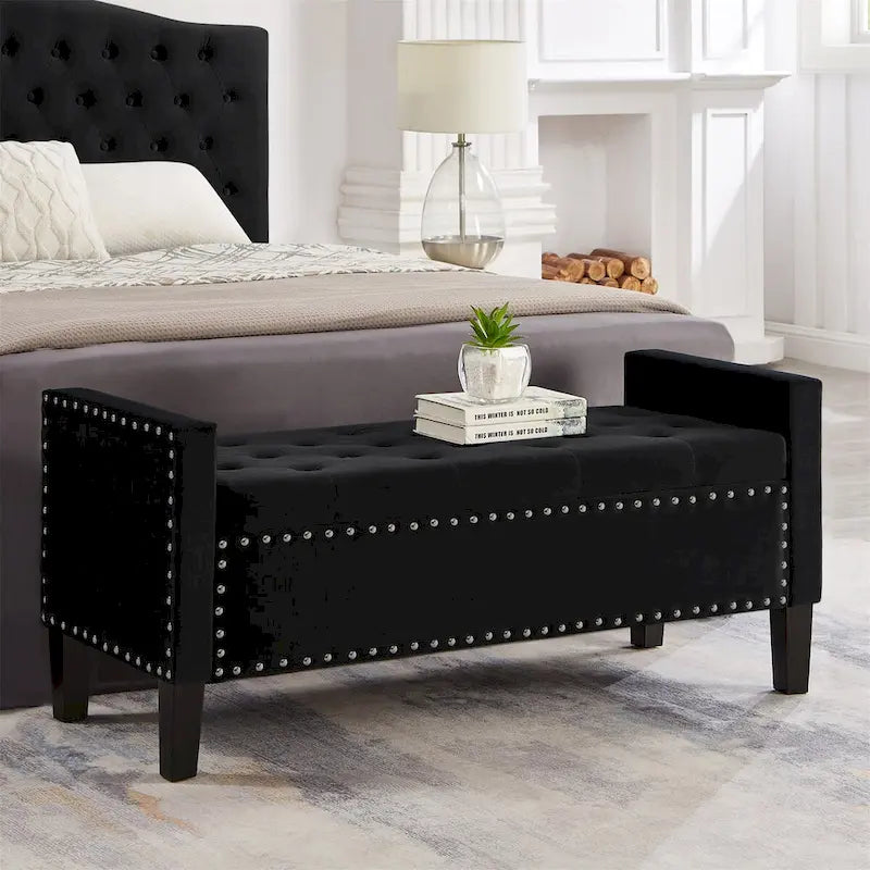 Banc rectangulaire de rangement capitonné rembourré