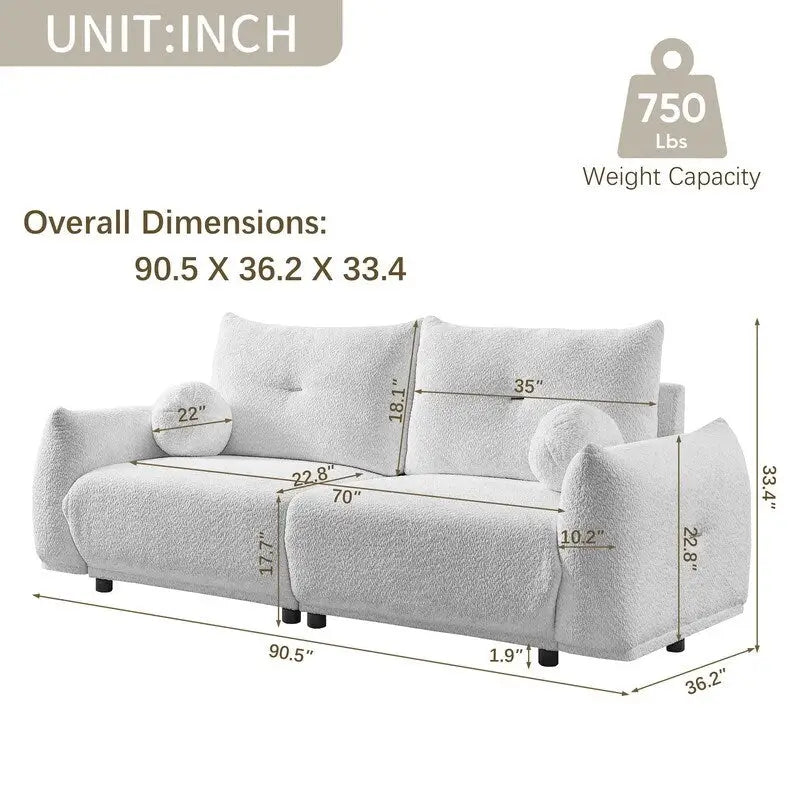Canapé 90 confortable avec 2 coussins et 2 coussins boules