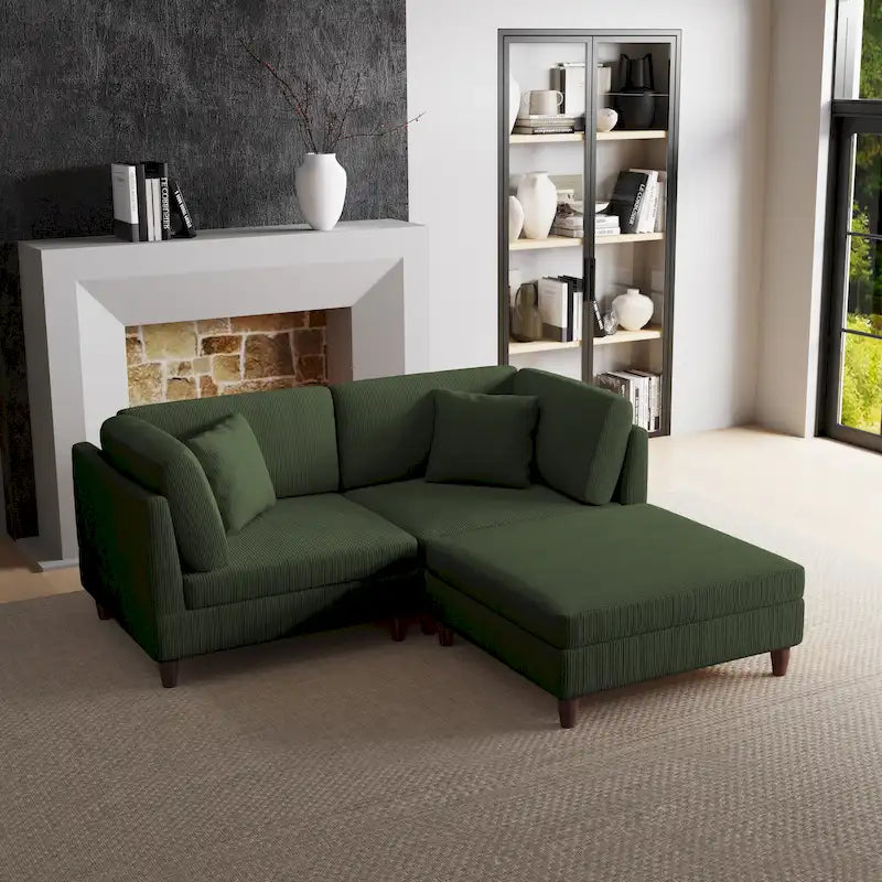 Ensemble canapé modulable en velours côtelé avec ottoman