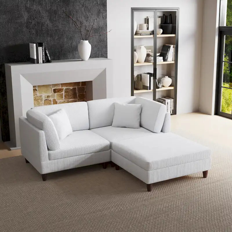 Ensemble canapé modulable en velours côtelé avec ottoman