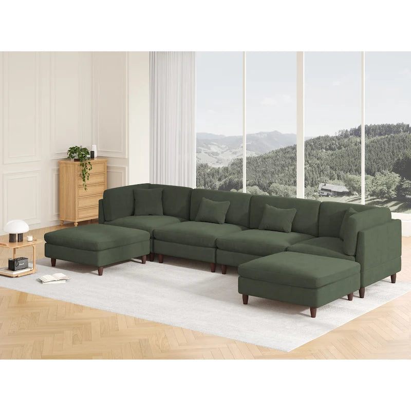 Ensemble canapé modulable en velours côtelé avec ottoman