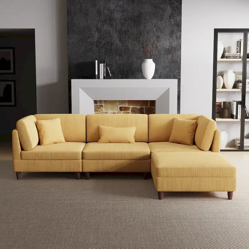 Ensemble canapé modulable en velours côtelé avec ottoman