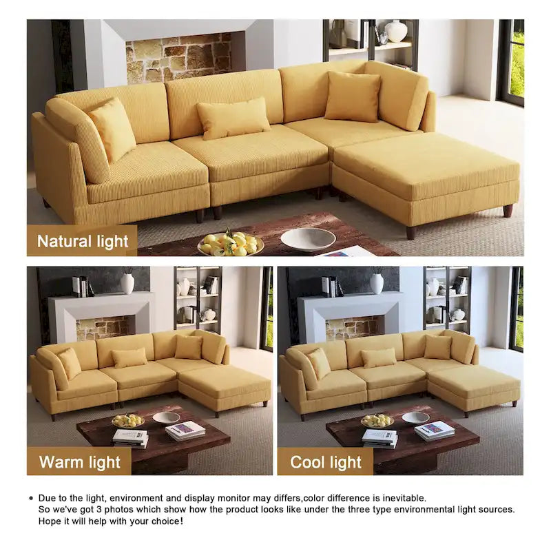 Ensemble canapé modulable en velours côtelé avec ottoman