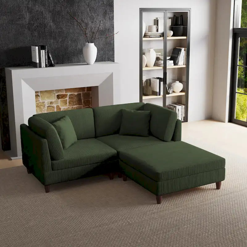 Ensemble canapé modulable en velours côtelé avec ottoman