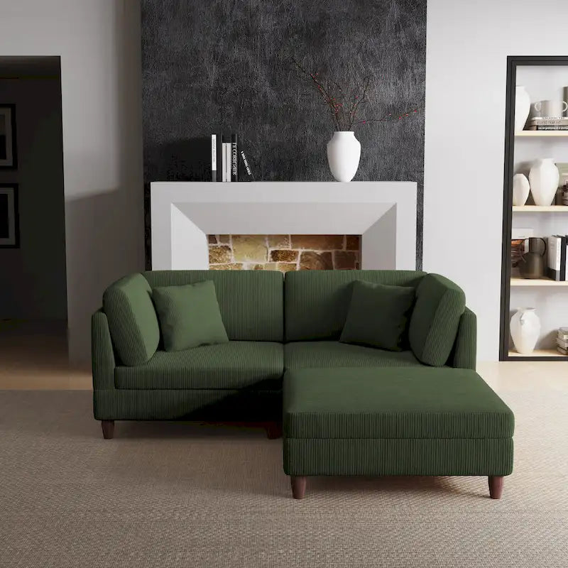 Ensemble canapé modulable en velours côtelé avec ottoman