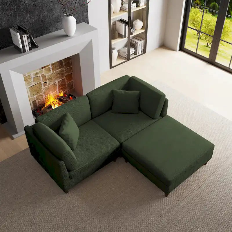 Ensemble canapé modulable en velours côtelé avec ottoman