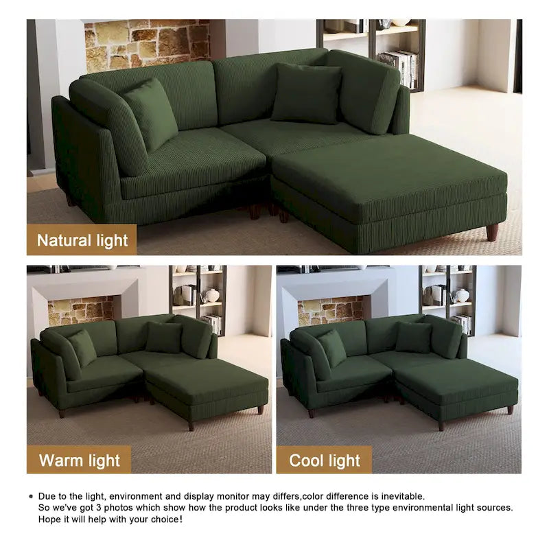 Ensemble canapé modulable en velours côtelé avec ottoman