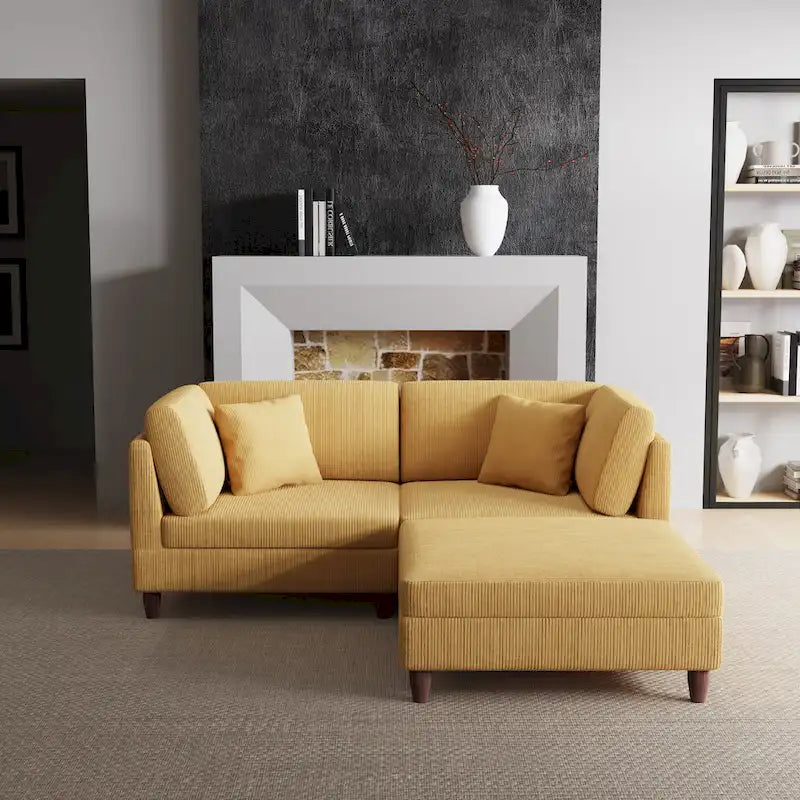 Ensemble canapé modulable en velours côtelé avec ottoman