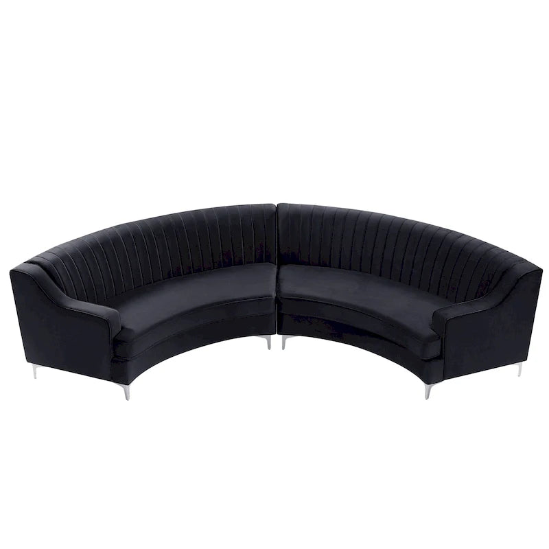 Canapé d'angle incurvé en velours capitonné avec coussins