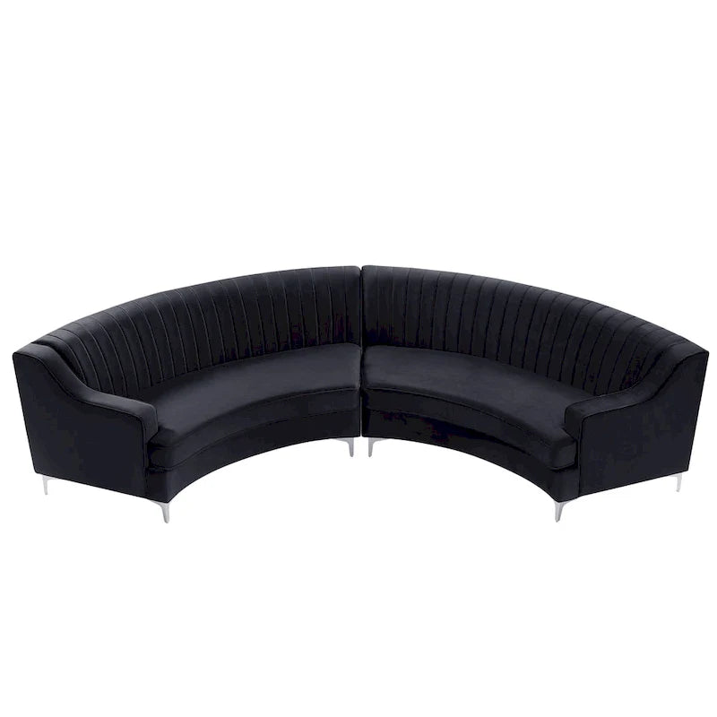 Canapé d'angle incurvé en velours capitonné avec coussins