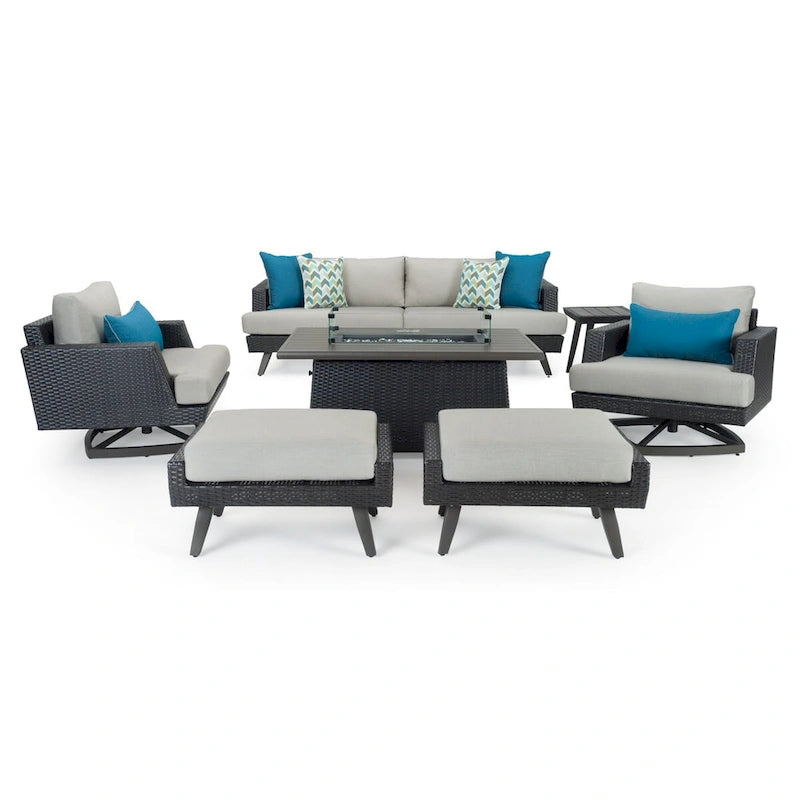 Ensemble de conversation d'extérieur Portofino Casual 7 pièces avec braséro, fonction pivotante et coussins Sunbrella