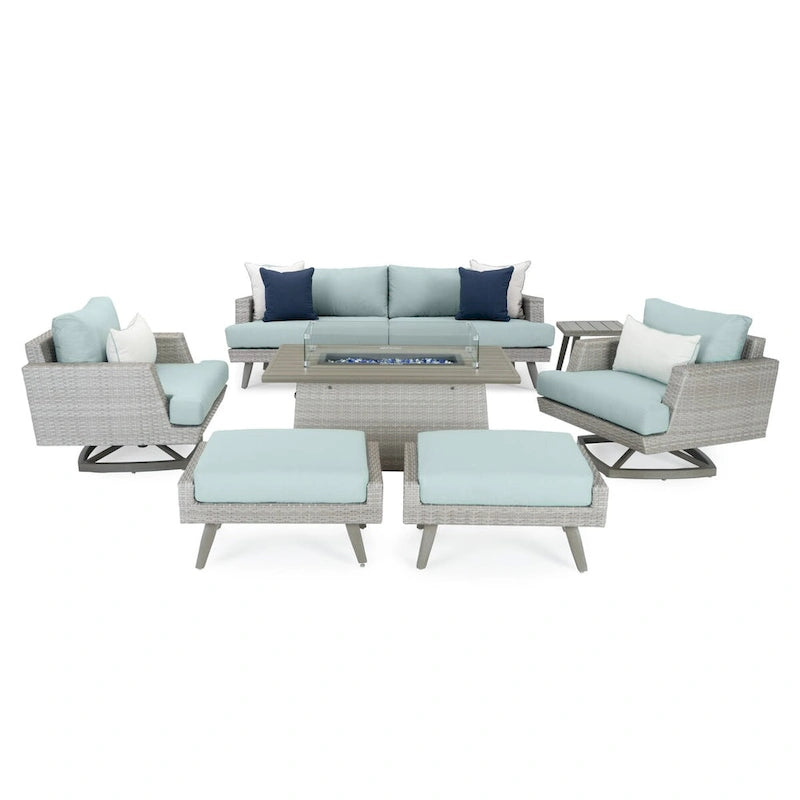 Ensemble de conversation d'extérieur Portofino Casual 7 pièces avec braséro, fonction pivotante et coussins Sunbrella