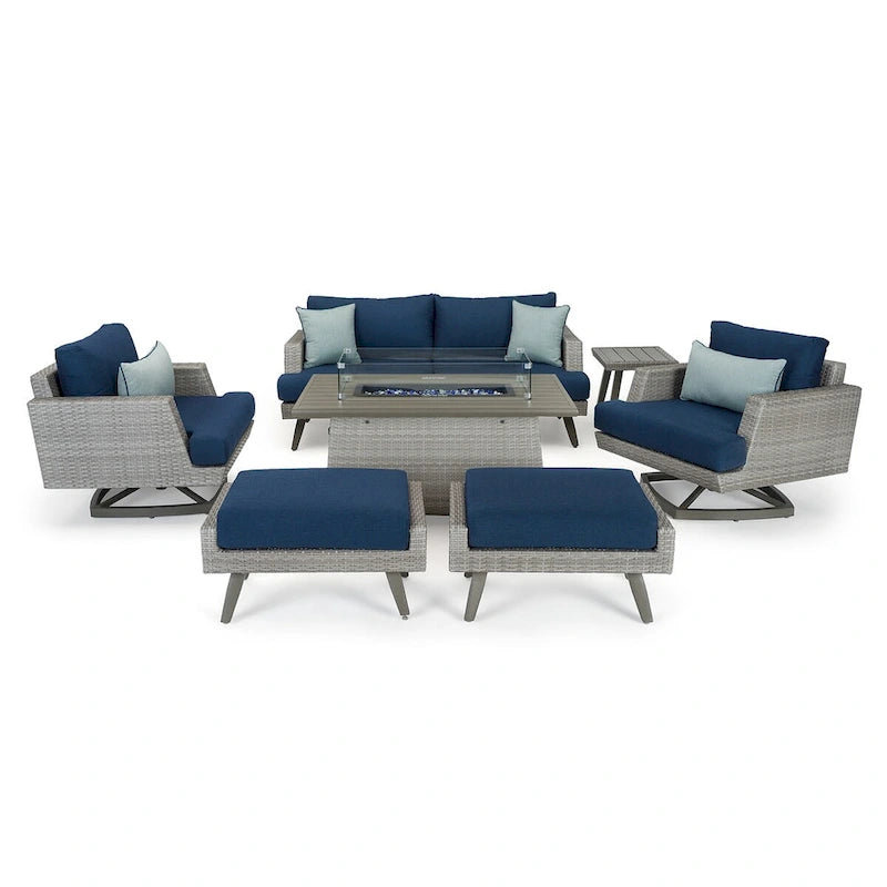 Ensemble de conversation d'extérieur Portofino Casual 7 pièces avec braséro, fonction pivotante et coussins Sunbrella