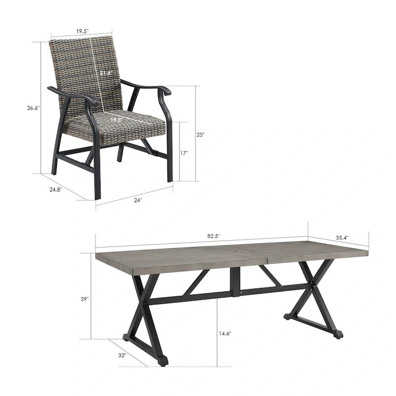 Ensemble de salle à manger en osier pour patio extérieur avec fauteuils et table