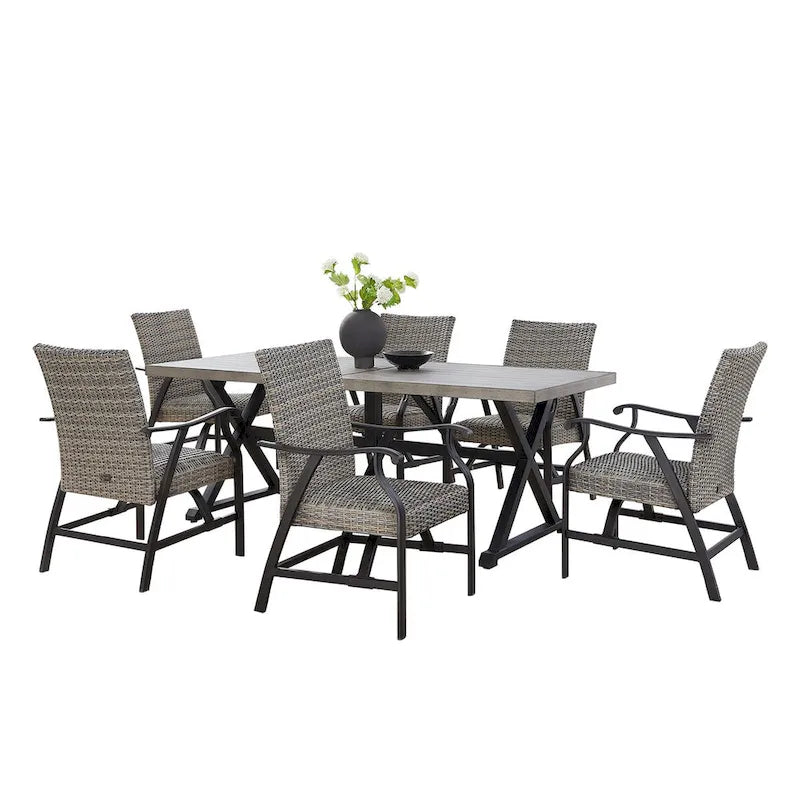 Ensemble de salle à manger en osier pour patio extérieur avec fauteuils et table