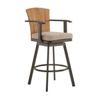 Chaise de bar d'extérieur pivotante Luna de 30 pouces, bois de teck rustique, marron