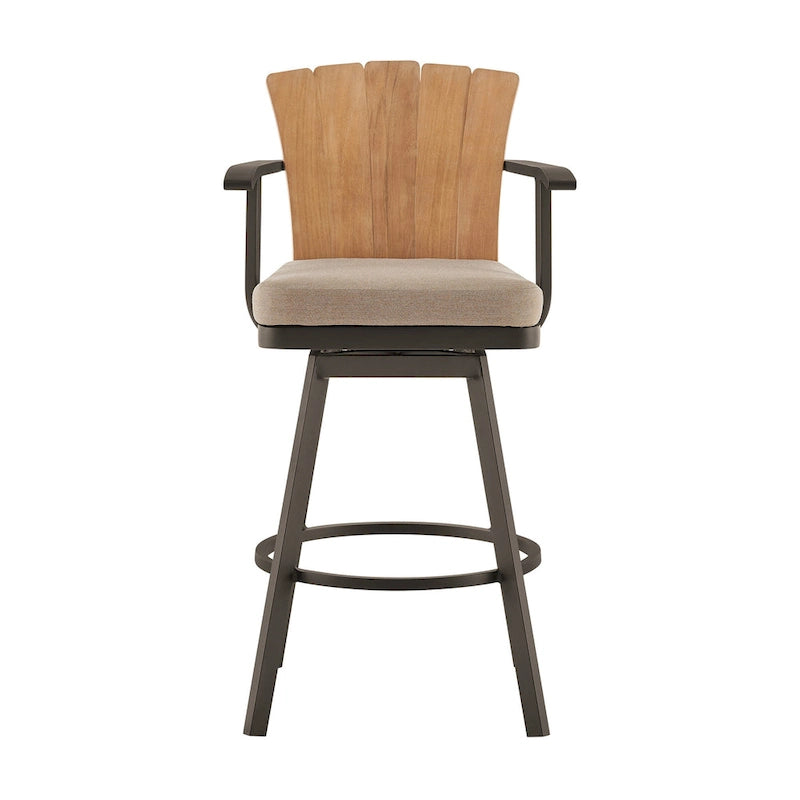 Chaise de bar d'extérieur pivotante Luna de 30 pouces, bois de teck rustique, marron