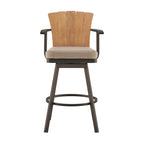 Chaise de bar d'extérieur pivotante Luna de 30 pouces, bois de teck rustique, marron