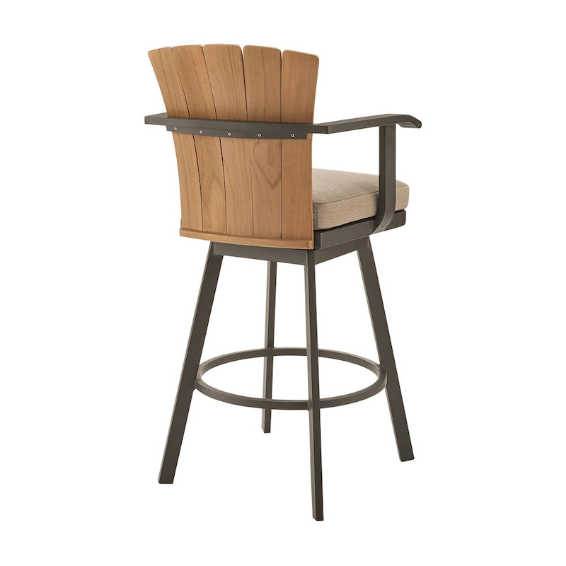 Chaise de bar d'extérieur pivotante Luna de 30 pouces, bois de teck rustique, marron