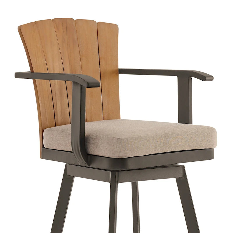 Chaise de bar d'extérieur pivotante Luna de 30 pouces, bois de teck rustique, marron
