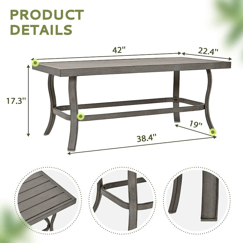 Ensemble de conversation en aluminium 4 places pour patio avec table basse, causeuse et coussins gris clair