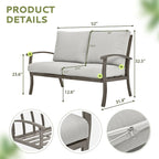 Ensemble de conversation en aluminium 4 places pour patio avec table basse, causeuse et coussins gris clair
