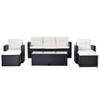 Ensemble de canapés de conversation d'extérieur sectionnels en rotin PE tressé résistant aux intempéries, 6 pièces, avec table basse et coussins